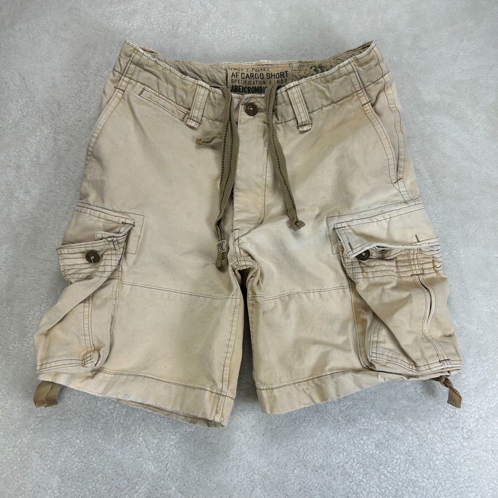 Vintage Abercrombie & Fitch Cargo Shorts Mens 31 Beige Twill Pockets Heavy"Read"